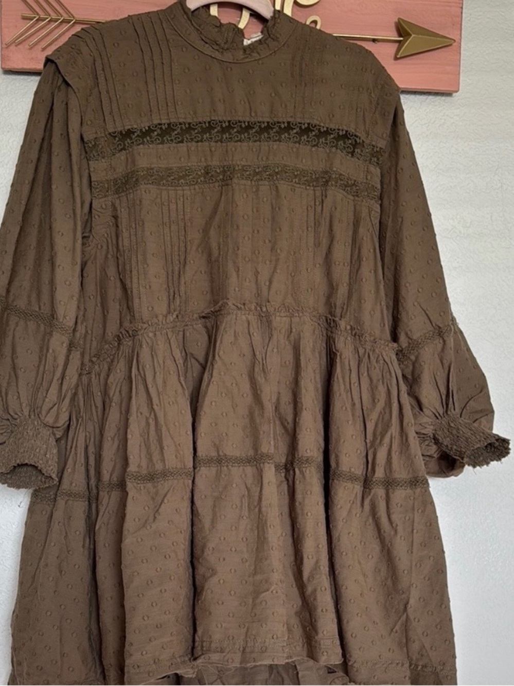 Pilcro Olive Textured Swiss Dot Swing Dress - Picture 8 of 8